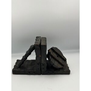 Vintage Cannon Wheel Wooden Bookends‎ Rustic Nautical Maritime Decor